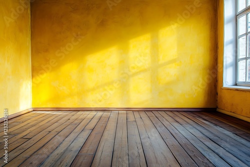 Unfurnished Room With Yellow Wall And Wooden Floor Provides A Stylish Base For Creating Personalized And Functional Spaces 