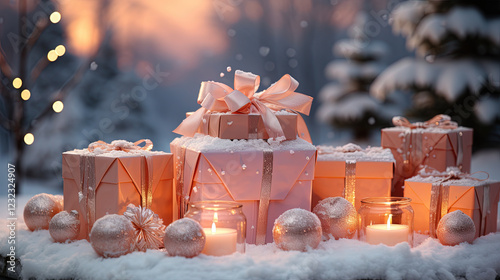 Christmas Background Of Christmas Gift Box With Candles