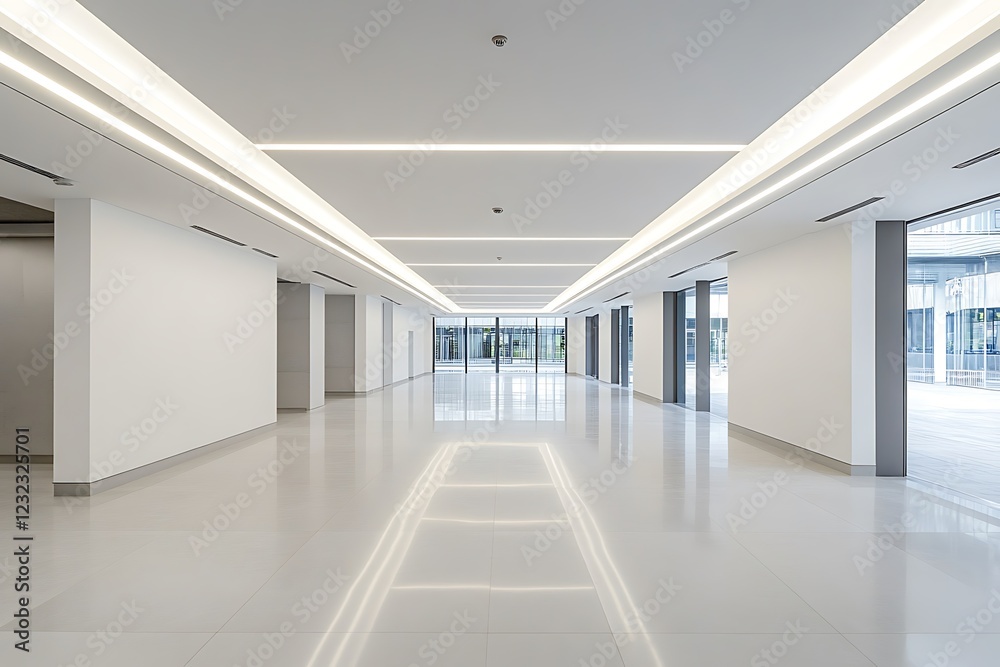 Empty White Interior Room With Indirect Ceiling Lights On Both Sides Serves As A Modern Architectural Setting For Product Presentations
