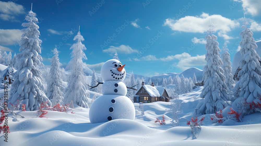Fototapeta premium Snowman in The Snow Forest