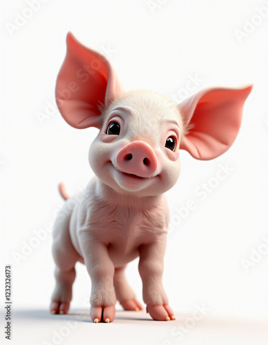 Wallpaper Mural Cute 3D Cartoon Piglet with Big Ears, Adorable Farm Animal on White Background
 Torontodigital.ca