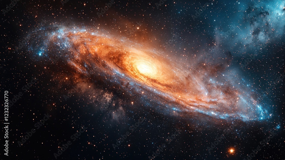 Stunning view of a spiral galaxy with vibrant colors and stars, showcasing cosmic beauty Stunning view of a spiral galaxy with vibrant colors and stars, showcasing cosmic beauty