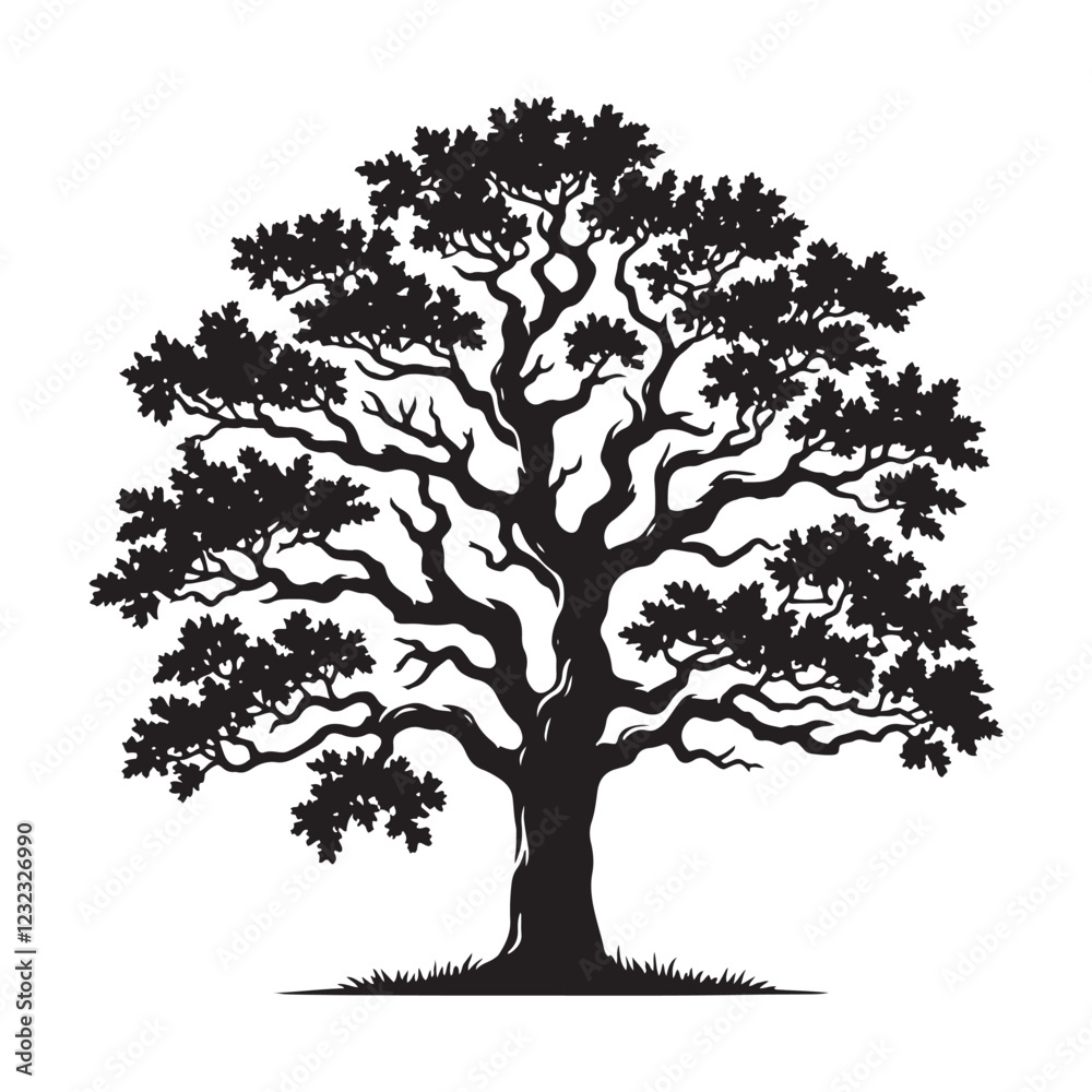 Obraz premium Oak Tree Silhouette - Creative Vector for Web and Print - Oak Tree Vector - Oak Tree Illustration - Minimalist Oak Silhouette - Oak Vector - Oak Digital Art 