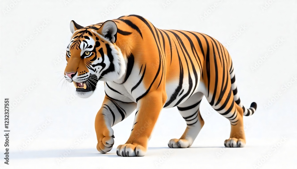 Fototapeta premium Majestic Bengal Tiger Walking Powerful Wild Cat Orange Fur Black Stripes Wildlife