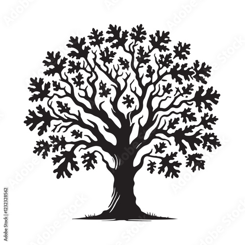 Oak Tree Silhouette - Graceful Outline of a Mighty Oak - Oak Tree Vector - Oak Tree Illustration - Minimalist Oak Silhouette - Oak Vector - Oak Digital Art
