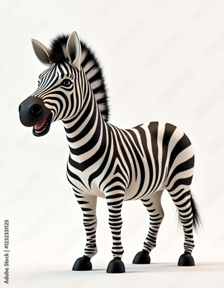 Fototapeta premium Playful Stylized Zebra Standing, Cute 3D African Wildlife Illustration 