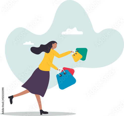 Shopping at retail store, happiness and joyful of buying discount stuff, shopaholic or fashionable.business concept.flat character.