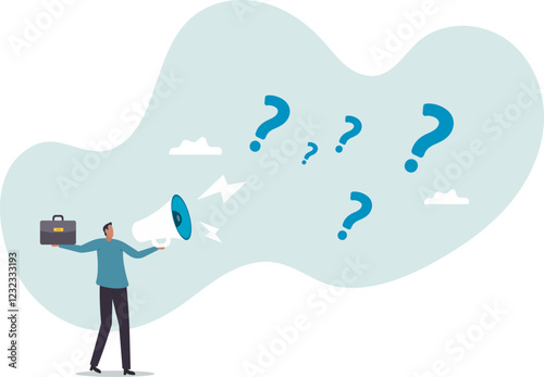 Ask questions to get answer for solving problem, ask for solution or curiosity, request explanation to solve issue or trouble .business concept.flat character.