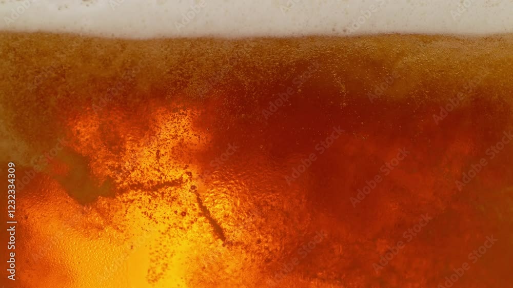 Super Slow Motion Shot of Beer Bubbles and Fresh Foam Background at 1000fps.