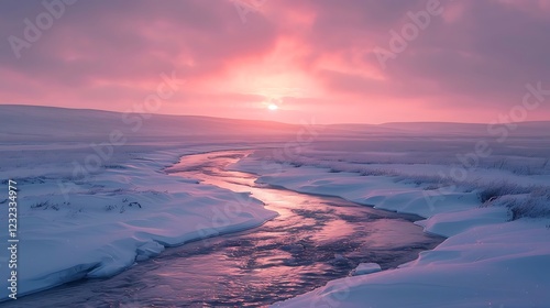 The tundra is a vast, cold, and treeless biome found in the Arctic and high mountain regions. Characterized by its extreme temperatures, it experiences long, harsh winters and short, cool summers. The photo