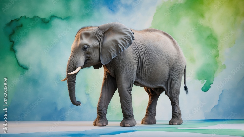 Fototapeta premium Majestic Elephant Walking Gracefully on Colorful Abstract Background