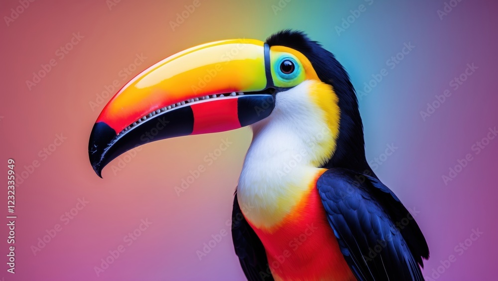 Naklejka premium Vibrant Close-Up of a Colorful Toucan Against a Gradient Background