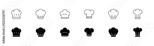 Chef hat icon set. Outline and glyph chef's hat icon vector
