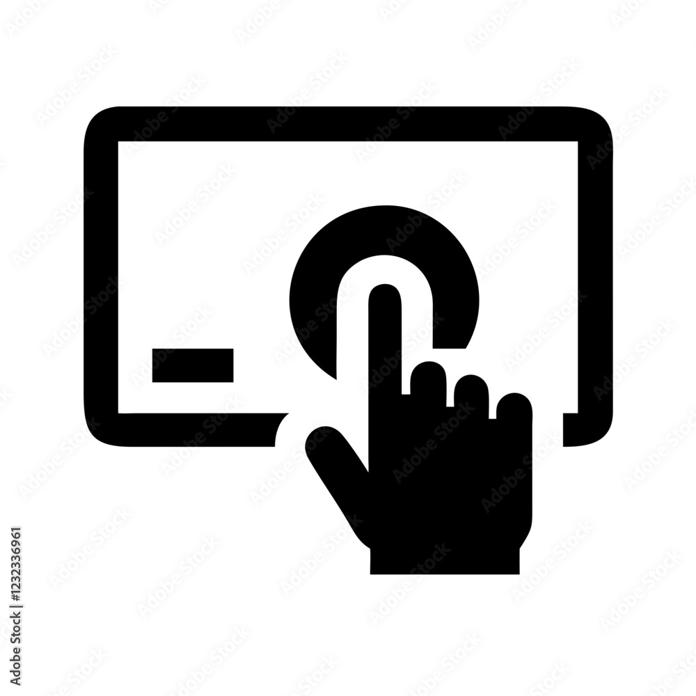 Interactive touchscreen panel icon with hand gesture, user interface concept, digital technology, minimalist style
Interactive touchscreen panel icon with hand gesture, user interface concept, digital technology, minimalist style