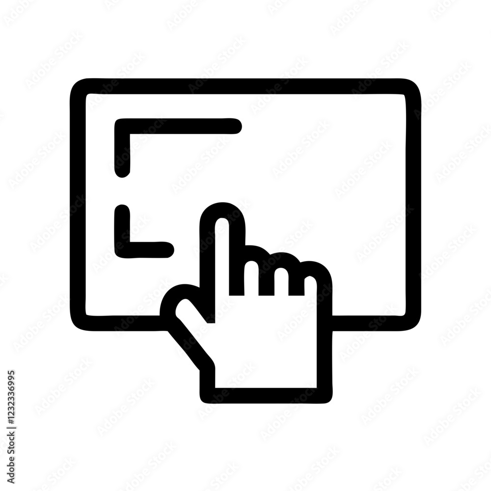 Touchscreen panel icon with hand interaction, technology concept, user interface, minimalist design
