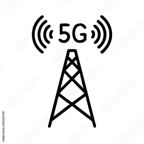 5G tower icon with radio waves, modern technology, minimalistic design, black and white
