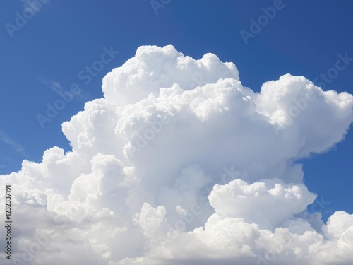Dramatic cumulonimbus clouds take center stage against a bright blue sky, darkening skies, turbulent air, stormy weather
