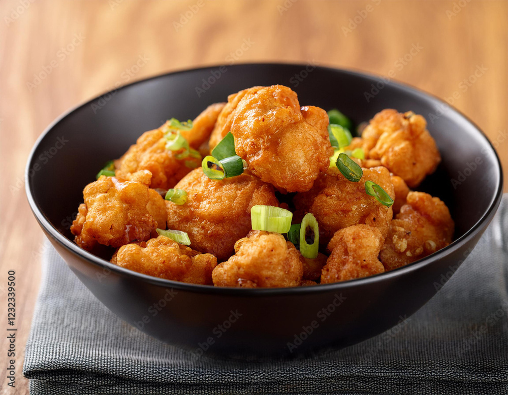 spicy popcorn chicken bites served in a black bowl with green onion garnish featuring crispy coating and bold seasoning for a perfect snack or appetizer option spicy popcorn chicken bites served in a black bowl with green onion garnish featuring crispy coating and bold seasoning for a perfect snack or appetizer option