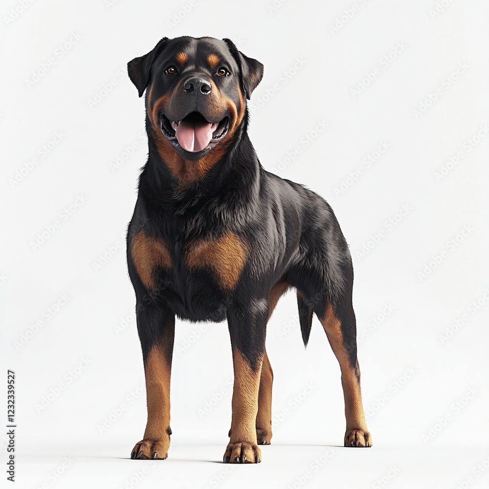 Fototapeta premium Happy Rottweiler Dog Breed Portrait Studio Shot Black and Tan Fur Canine