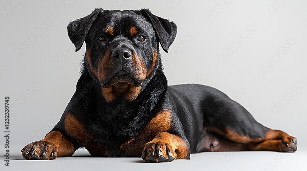 Majestic Rottweiler Dog Lying Down Studio Shot Canine Portrait Powerful Breed Majestic Rottweiler Dog Lying Down Studio Shot Canine Portrait Powerful Breed