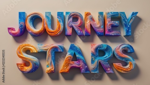 Colorful Journey Stars Text with Abstract Swirling Background photo