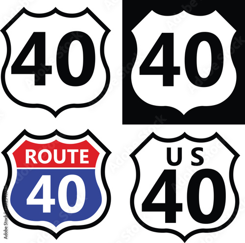 US route 40. US 40 highway sign. 40 rout symbol. 40 highway interstate American freeway us California route.