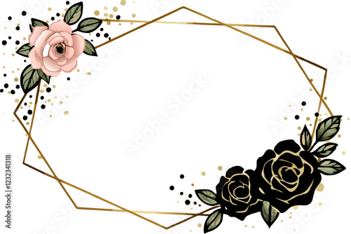 photo frame with flower and text place isolated on white background