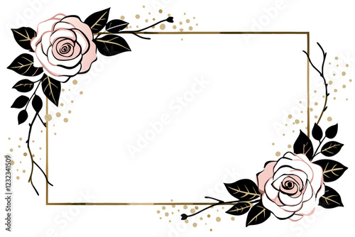 photo frame with flower and text place isolated on white background