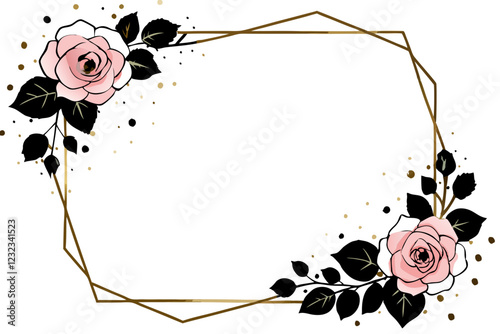 photo frame with flower and text place isolated on white background