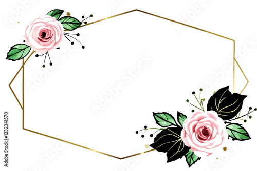 photo frame with flower and text place isolated on white background
