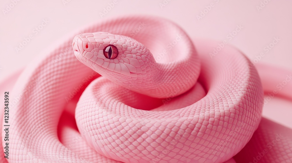 Fototapeta premium Unique pink snake rests gracefully in a soft setting while showcasing its striking color and scales