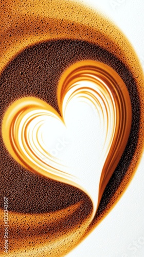 a coffeethemed Valentine s card with latte art heart, perfect for coffee lovers, digital illustration, warm brown tones, isolated on white background photo