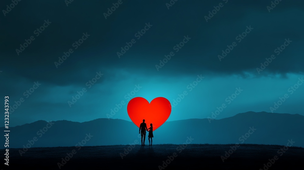 Fototapeta premium a couple holding hands with glowing heart, love concept, digital painting, fantasy style, isolated on white background