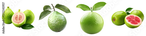 Guava isolated on transparent background, PNG, Set of