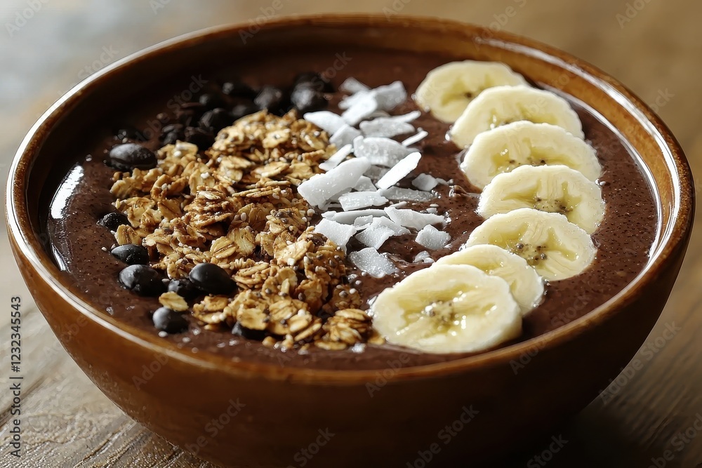 Acai smoothie bowl with banana, granola, and coconut flakes Acai smoothie bowl with banana, granola, and coconut flakes