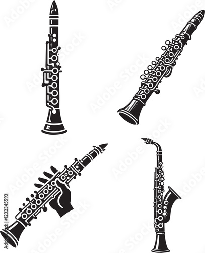 Silhouette Collection of Various Woodwind Instruments