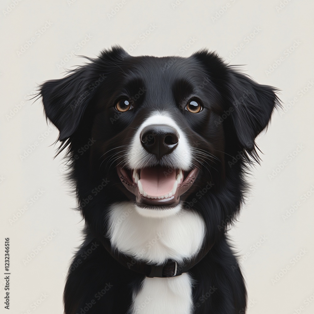 Happy Black and White Border Collie Dog Portrait Studio Shot Pet Animal Happy Black and White Border Collie Dog Portrait Studio Shot Pet Animal