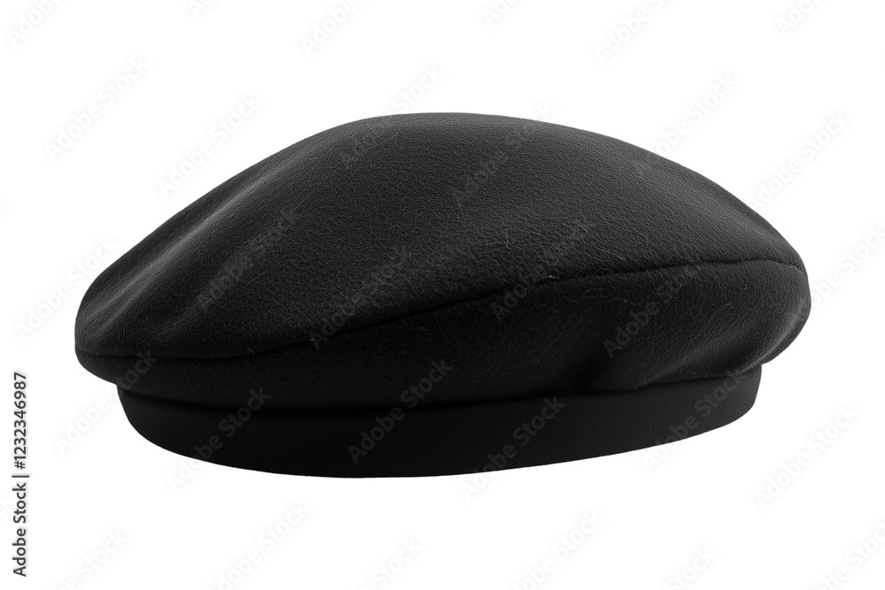 Black leather French beret isolated on transparent background, PNG