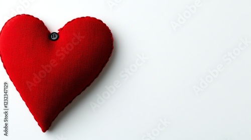 a stitched red fabric heart with button details, handmade love craft, soft textures, isolated on white background photo