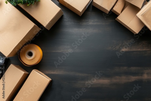An artistic arrangement of cardboard boxes on a dark wooden surface, showcasing themes of organization, potential, and the beauty of minimalist design.