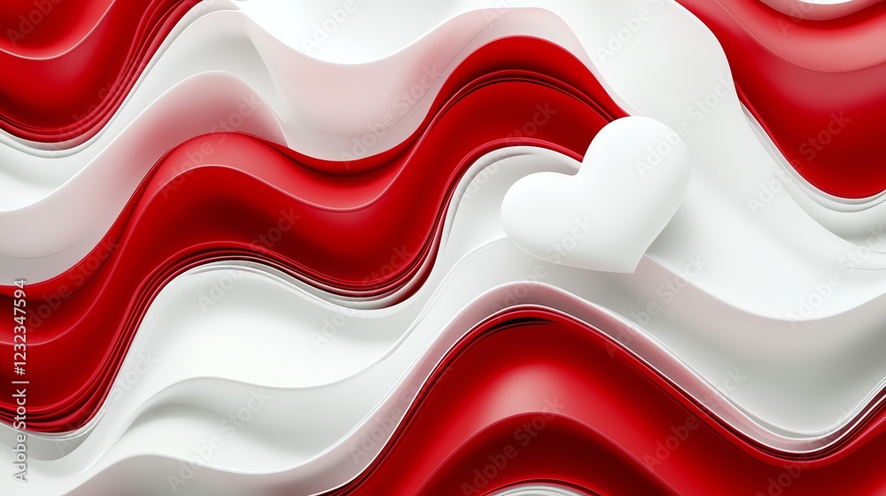 Fototapeta premium Abstract waves of hearts, dynamic romantic motion, 3D illustration