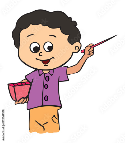 Vector illustration a boy holding a pencil