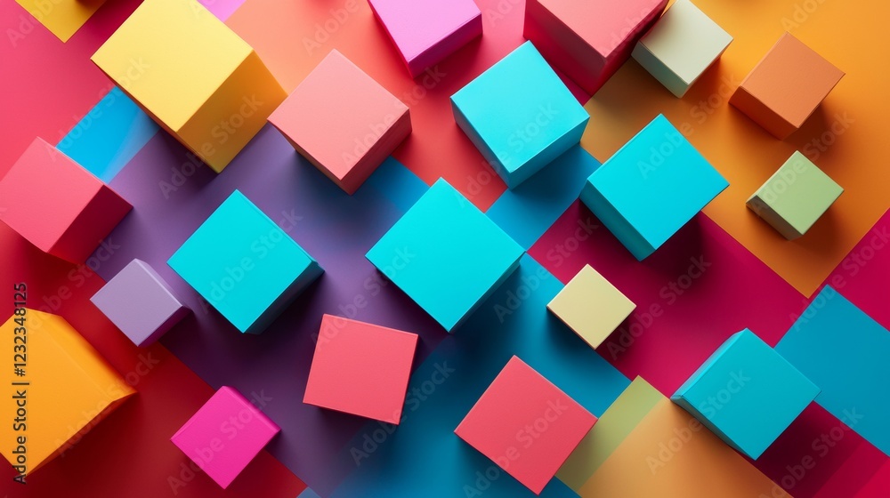 Colorful 3D geometric cubes in a playful layout Colorful 3D geometric cubes in a playful layout
