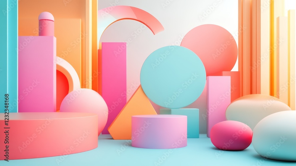 Pastel Geometric Forms: An Abstract 3D Composition of Colorful Shapes Pastel Geometric Forms: An Abstract 3D Composition of Colorful Shapes