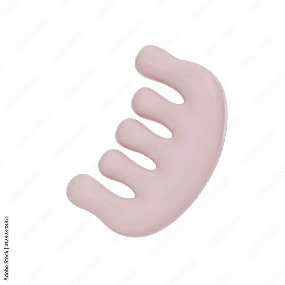 Render of scalp massager comb and hair growth. in beige color. Vector 3d illustration on isolated white background Render of scalp massager comb and hair growth. in beige color. Vector 3d illustration on isolated white background