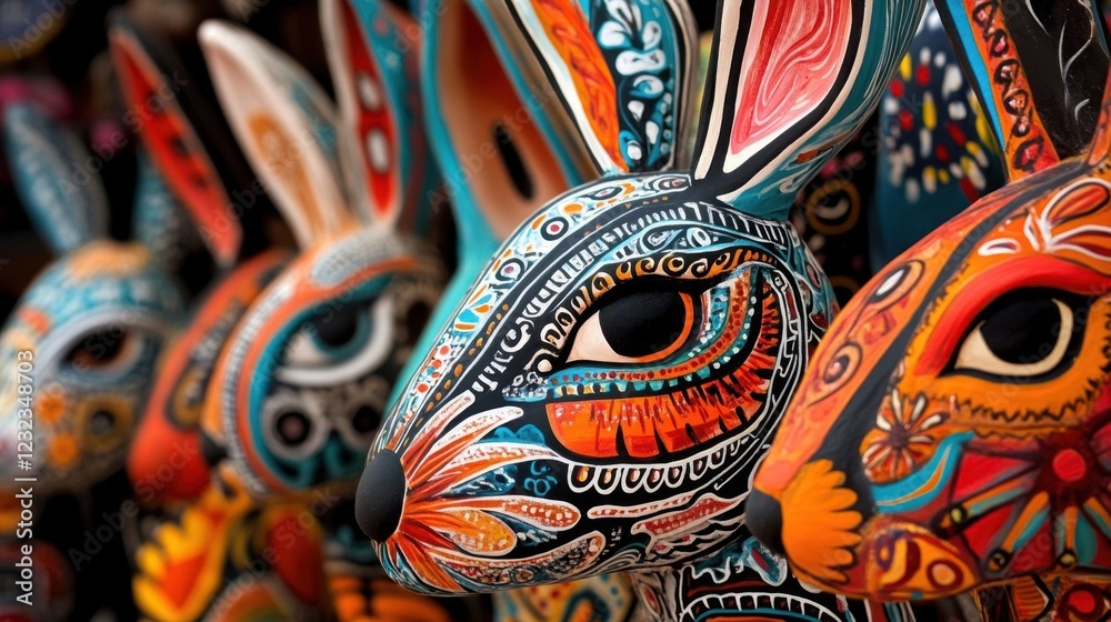 Fototapeta premium Colorful Hand-Painted Rabbit Masks.