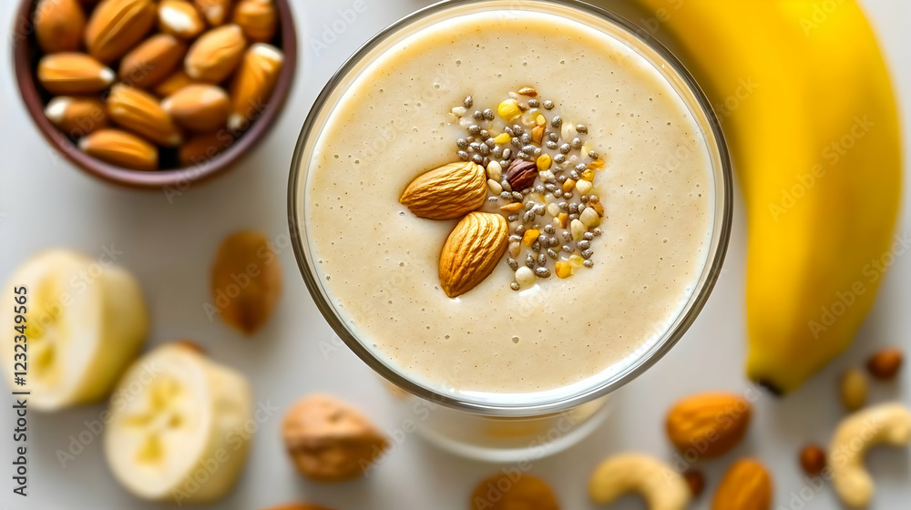 Creamy banana smoothie with nuts and seeds Creamy banana smoothie with nuts and seeds