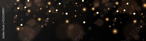 Gold dust. Light yellow. Bokeh light effect background png. Christmas glowing dust background. Yellow flickering glow with confetti bokeh light and particle motion.