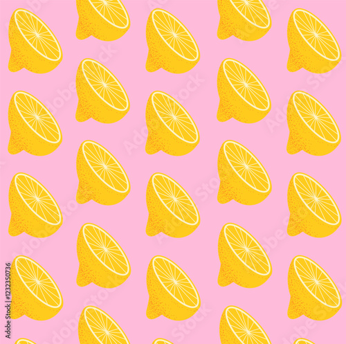 seamless vector pattern of half a lemon on a pink background
