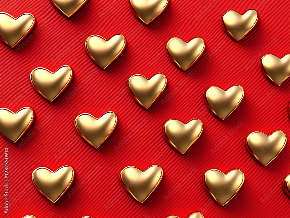 Obraz premium Luxury Valentine s card, embossed golden hearts on a velvet background, 3D illustration